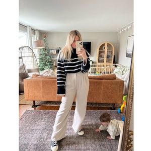 H&M Wool Blend Mock Turtleneck Striped Sweater Black & White